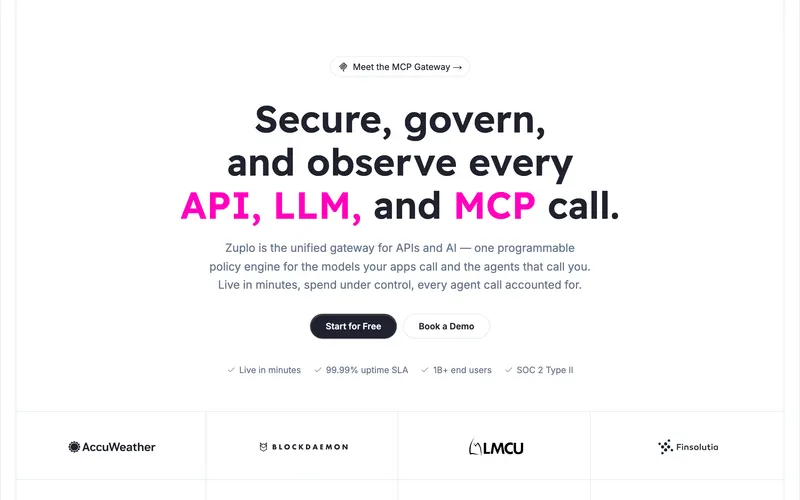 Screenshot of the Zuplo homepage
